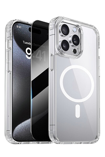 Evax 1H1M iPhone 14 Pro Uyumlu 1 Hayalet Cam Ekran Koruyucu & 1 Magsafe Kılıf