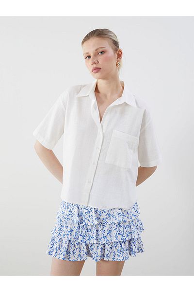 LC Waikiki Ecru Textured Linen Look Women's Shirt