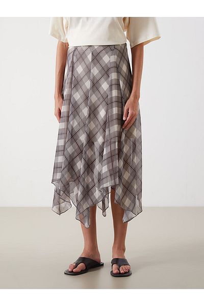 LC Waikiki New Season Plaid A-Line Skirt with Zipper at Waist - S5P493Z8