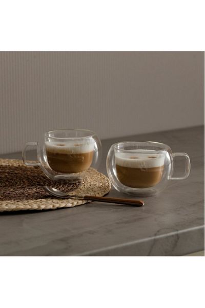HomeVibes Set 2 cesti sticla cu perete dublu venti cappuccino 220 ml