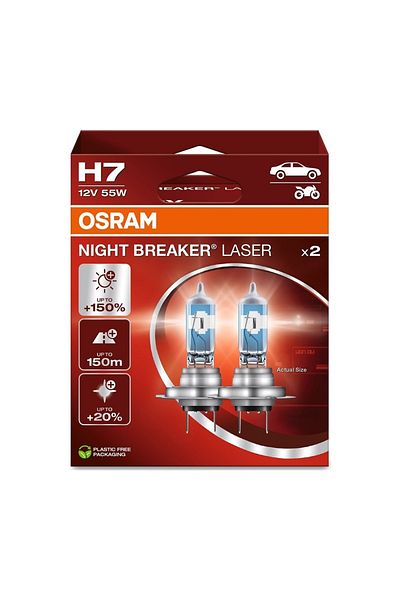 AUTOREY OSRAM Night Breaker LASER H7 Halogen Bulb Set 64210NL-2HB – Powerful Light +150% RAR Approved