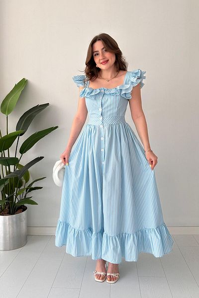 MaziButik Ruffle Detail Design Poplin Dress Baby Blue