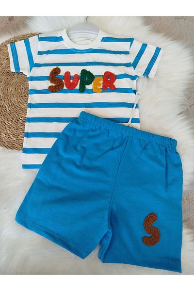 renkli diyar Boy's bottom top set short sleeve t-shirt and shorts double set kindergarten primary school daily