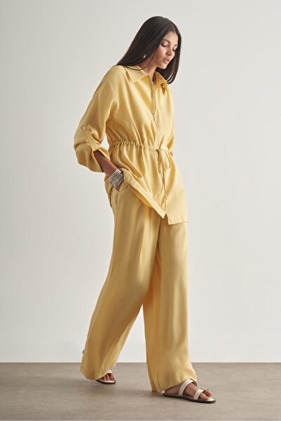 Mizalle Modal Karışımlı Fermuarlı Sarı Tunik