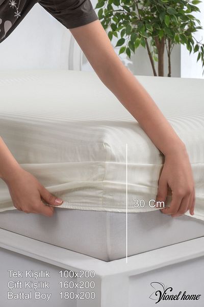 Vionel Home 100% Cotton Striped Cotton Satin Single / Double Size Fitted Sheet Set | 100X200Mm | 160 X 200 | 180 X 200