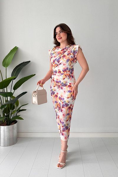 MaziButik Draped Floral Dress Colorful