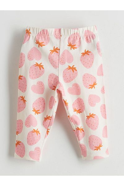 LC Waikiki Ecru Strawberry Printed Girl's 3/4 Leggings