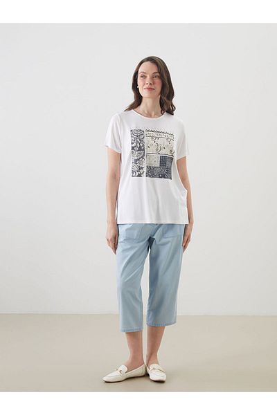 LC Waikiki Grace White Crew Neck Printed Women's T-Shirt