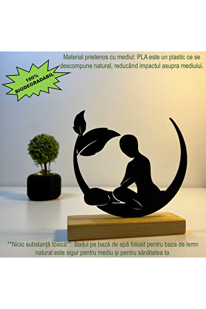 OEM Decoratiune "Oaza de Relaxare" cu baza din lemn , 15 cm, negru, imprimat 3D