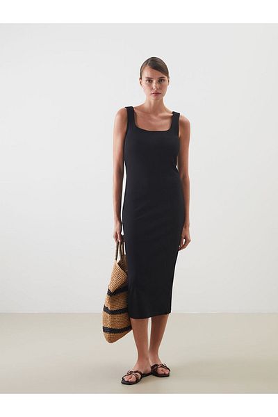 LC Waikiki Black Square Neck Bodycon Dress