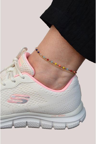 Sacce Scarves&Accessories Multicolored Steel Anklet with Cube Beads