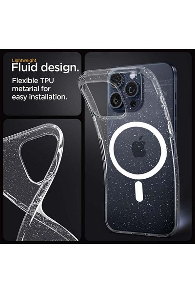 SKYDDAR INNOVATION Carcasă pentru iPhone 15, SparkleSkin Magsafe, silicon TPU cu sclipici, transparentă, set autocolante