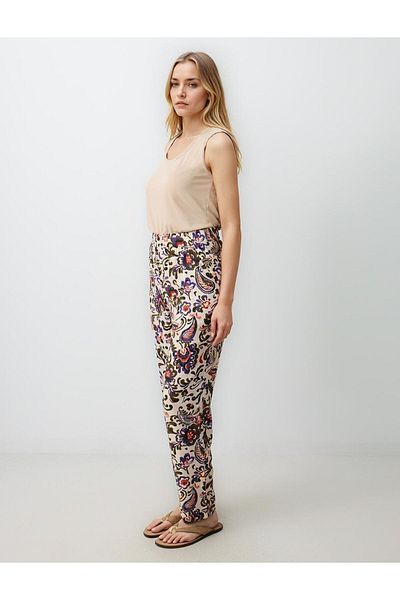Jimmy Key Beige High Waist Wide Leg Patterned Woven Trousers
