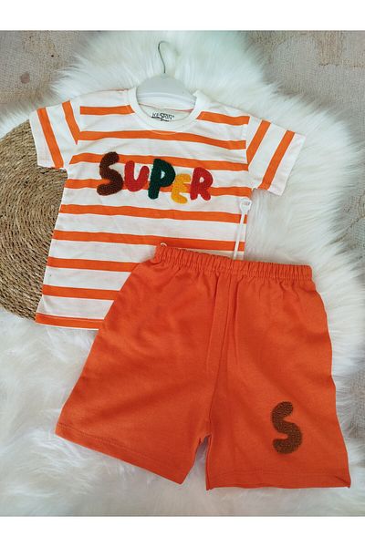 renkli diyar Boy's bottom top set short sleeve t-shirt and shorts double set kindergarten primary school daily