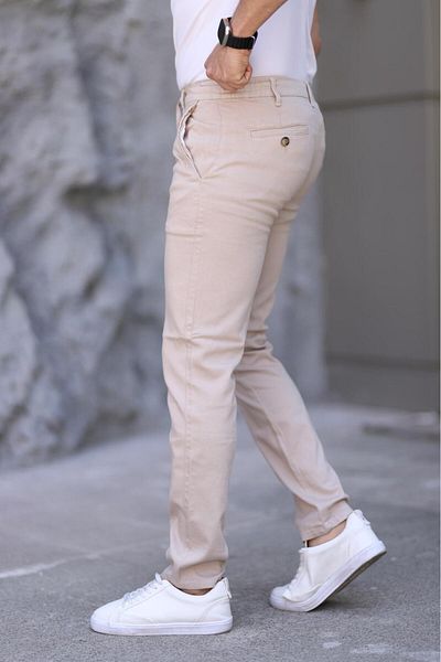 XORVİO Men's Slim Fit Flexible Lycra Dobby Quality Linen Lace-Up Stylish Milk Coffee Trousers
