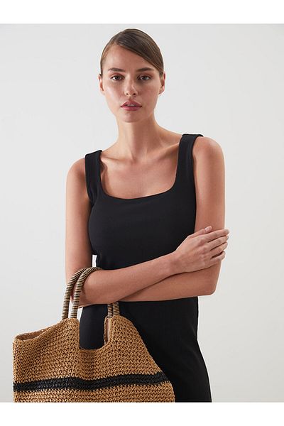 LC Waikiki Black Square Neck Bodycon Dress