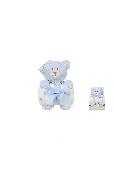 Factory Price - Animal Stuffed Cuddly Teddy Toy & Blanket Gift Set For Newborn - Blue