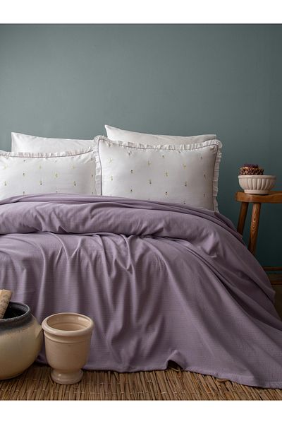 BED LİNE Lily Marsala Patched Set Purple Double Personality