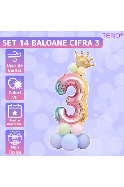 Teno Set of 14 Teno® Balloons, Number 3, classic balloons, multicolor