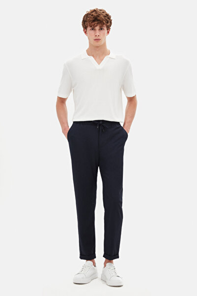 Tween Relaxed Fit (Pilesiz) Lacivert Armürlü Kumaş Pantolon