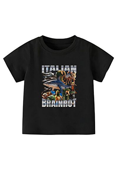 MECH BUTİK Tricou unisex italian Brainrot imprimat alb-negru pentru femei-bărbați