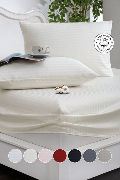 Vionel Home 100% Cotton Striped Cotton Satin Single / Double Size Fitted Sheet Set | 100X200Mm | 160 X 200 | 180 X 200