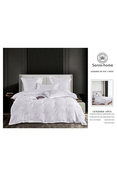 Sonia-home 6-piece satin cotton bedding set – Sonia Home Damasc Silver Frost