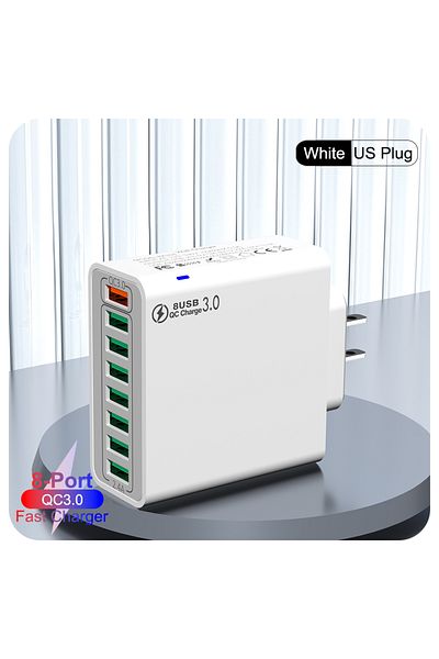 Choice US Plug White USB Fast Charger 8 Ports Fast Charging Phone Charger Adapter For iPhone Samsung Xiaom