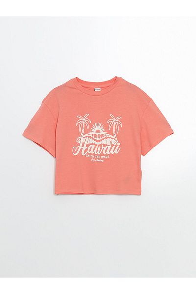 LC Waikiki Νέα σεζόν Crew Neck Palm Printed Girls Tisort - S5KJ78Z4