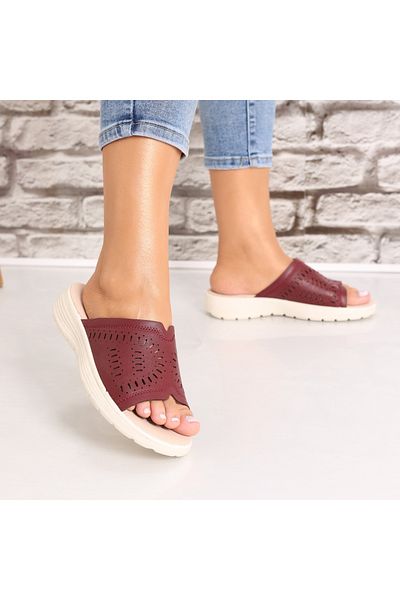 MODA STİL Women's slippers without heels Bordeaux made of Arnetta Eco-leather, 37