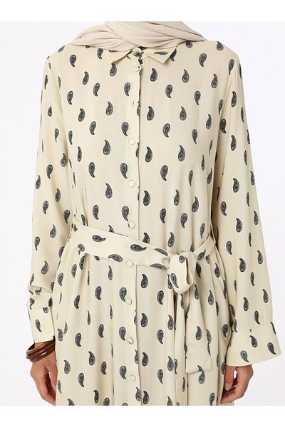 Refka Full Buttoned Viscose Hijab Dress - Black - White - Refka