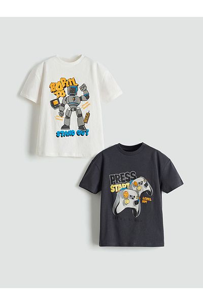LC Waikiki New Season Crew Neck Printed Boys T-Shirt Set of 2 - S5Ht38Z1