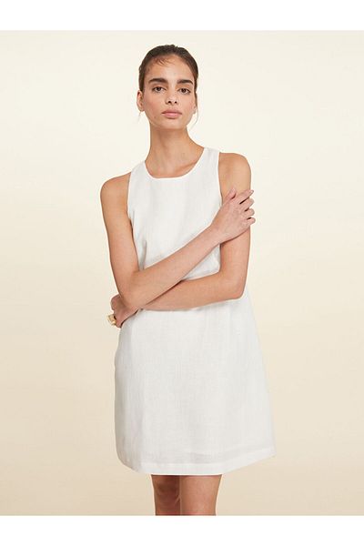 LC Waikiki Ecru Halter Neck 100% Linen Mini Dress