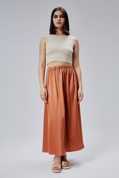 Bolivente Tile Regular Gathered Elastic Waist Satin Skirt
