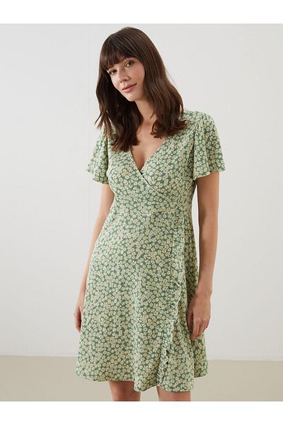 LC Waikiki Double Breasted Collar Floral Women's Dress