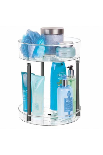 MDesign Bathroom Organizer, Plastic, Transparent/Black, 28.2 x 28.2 x 34.3 cm