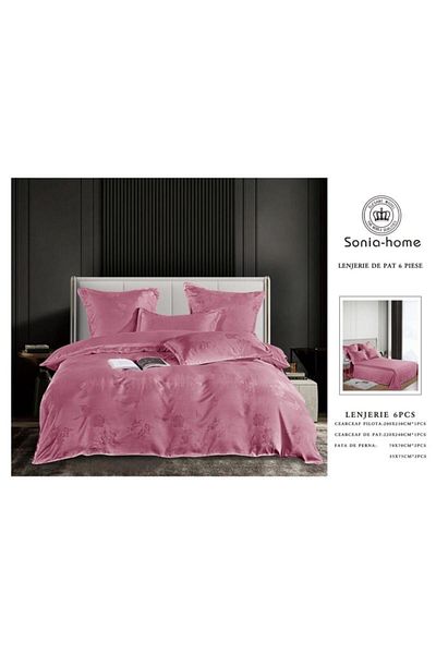 Sonia-home 6-piece satin cotton underwear – Sonia Home Damask Raspberry Pink