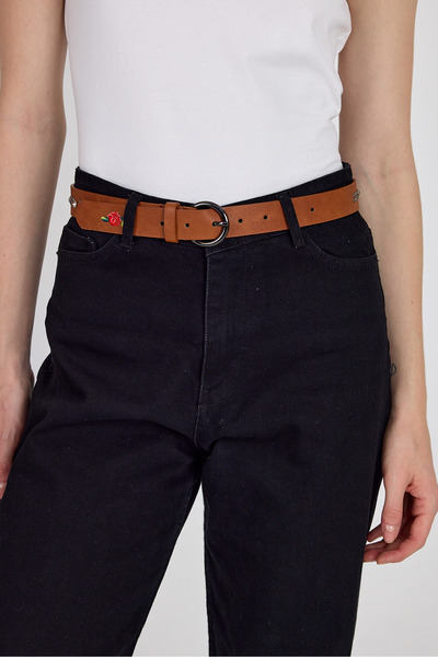 Rays Curea de damă cu capse bronzate și broderie de trandafiri 420