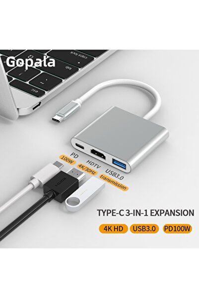Choice1 3in1-4 silvery USB C to HDMI Multiport Adapter,3-in-1 Type-C Hub with Thunderbolt 3 to HDMI 4K Outpu