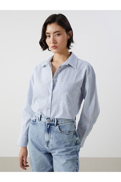 LC Waikiki Cămașă oversize pentru femei din amestec de in cu dungi de sezon nou - S5I321Z8