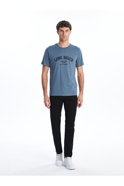 LC Waikiki Νέα σεζόν Crew Neck κοντομάνικο εμπριμέ χτενισμένο βαμβακερό ανδρικό μπλουζάκι - S5HP57Z8