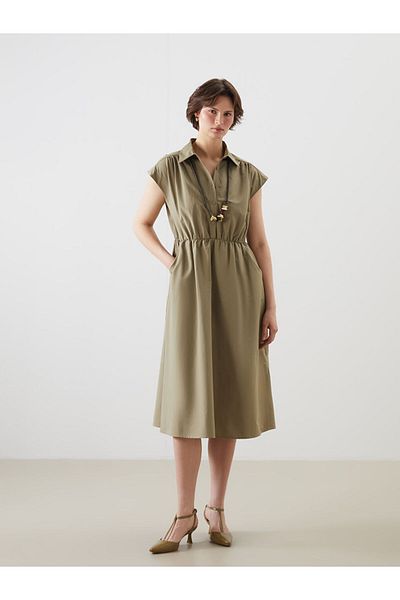 LC Waikiki Green Shirt Collar Poplin Women's Dress