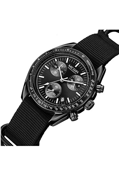 Choice ساعة MEGIR سوداء فاخرة جديدة للرجال بسوار من القماش المنسوج رياضية أوت...