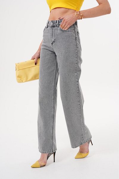 Tarz Cool Women's Palazzo Loose Leg Super High Waist Jean Trousers Smoked
