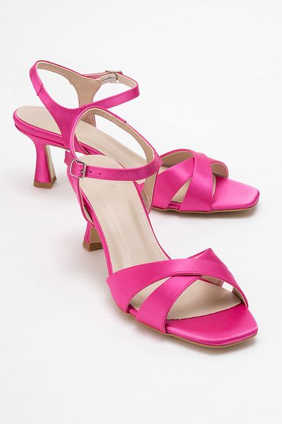 LuviShoes Melin Fuchsia Satin Cross Strap Women's Heeled Shoes