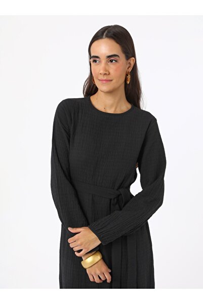 Benin Βαμβακερό μουσελίνα Hijab φόρεμα με λεπτομέρεια βολάν - Μαύρο - Μπενίν