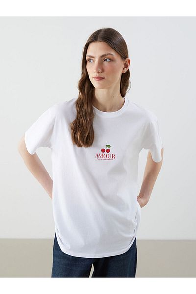 LC Waikiki Tricou pentru femei cu imprimeu cireș cu gât crew din sezonul nou - S5GF05Z8