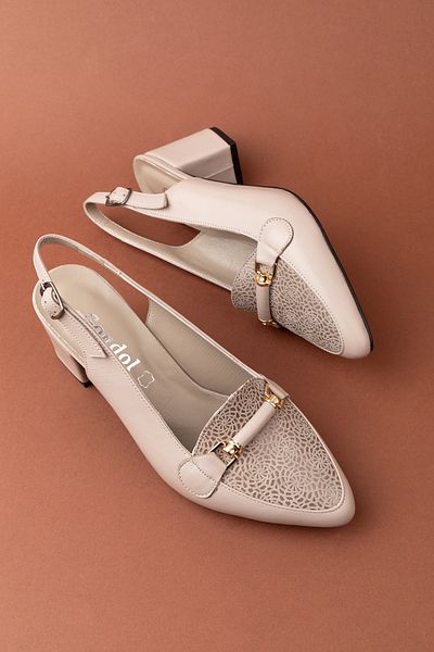Gondol Women's Genuine Leather Stylish Buckle Detailed Pointed Toe Heeled Shoes Vdt.233