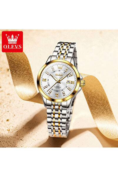 Choice نعم ساعات OLEVS 3620 النسائية باللون الذهبي والأبيض من العلامة التجارية الأصلية الأنيقة والعصرية كوارتز لاسلكية للنساء
