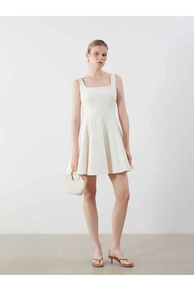LC Waikiki New Season Square Neck Peplum Mini Dress - S5Qc63Z8